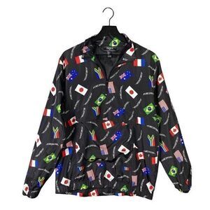 Forever 21 Windbreaker Jacket‎ 1/4 Zip Mens Size Large Flag Graphic Worldwide